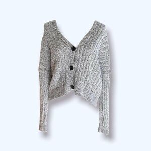 Abercrombie and Fitch Gray Marble Rib Knit Button-Up Women's Cardigan Sweater